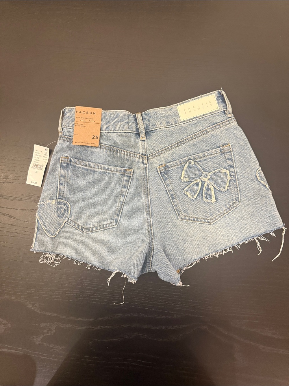 NEW PacSun Light Wash Denim Cutoff Shorts with Embroidered Bow & Heart
